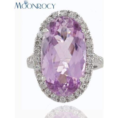 MOONROCY CZ Silver Color Cubic Zirconia Hyperbole Oval Light Purple Crystal Rings for Women Gift Drop Shipping Finger Jewelry