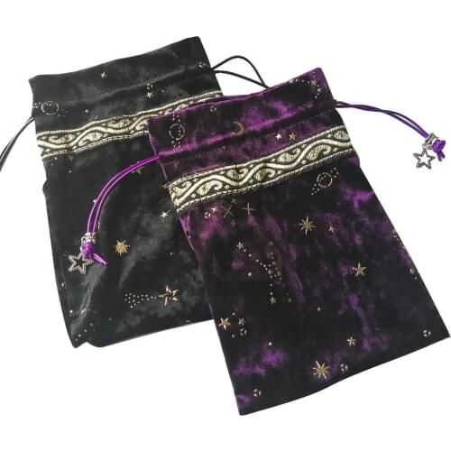 Soft Plush Jewelry Pouch Tarot Storage Bag Embroidery Drawstring Package Board Game Card Witchcraft Supplies For Altar Tarot Box