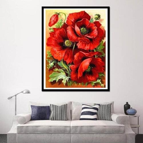 Home Painting Diy Diamond Painting Kit Full Square Drill Diamond Embroidery Rhinestones Red Hot Lucky Flower E2S