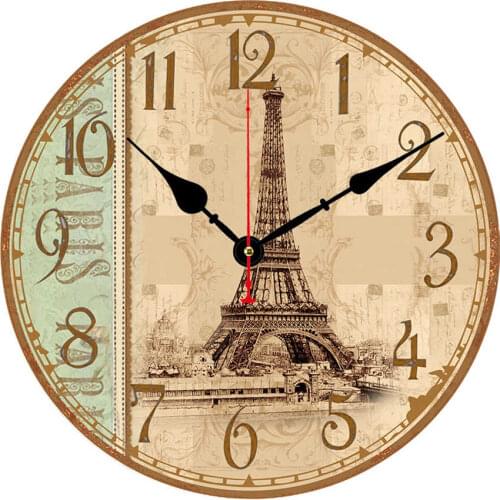 Wall Clock Famous Tower Building Scenery Relogio De Parede Round Wooden Clock Large Silent Clock for Living Room Saat Home Decor