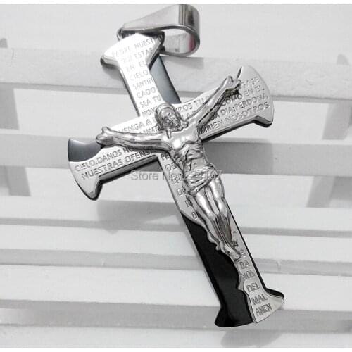 New 2019 black tray bible jesus cross stainless steel pendant necklace bright shape skate floating charms pendant jewelry