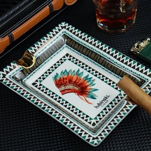 Hot Sale New Arrival Ceramic Cigar Ashtray 2 Cigar Holder Ash Gold Slot with Gift Box Cigarette Cigars Ashtrays CA-004