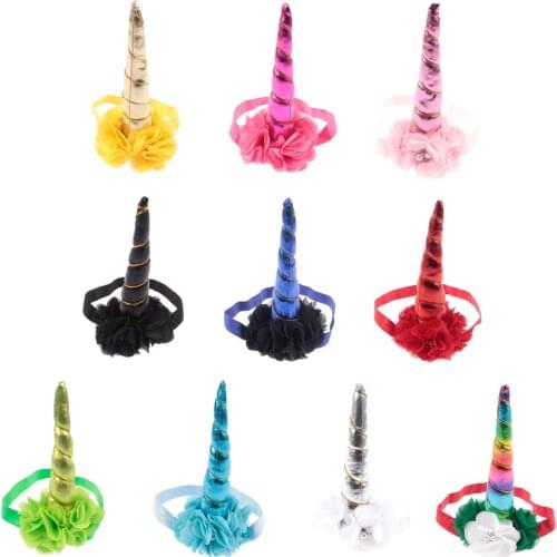 Yundfly Girls Unicorn Horns Hairband Costume Headdress Chiffon Flower Crown Headband Baby Hair Accessories Christmas Gift