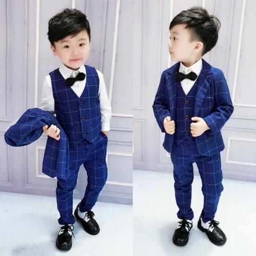 Formal Brand Flowers Boys Suit dress for Wedding campus children sets clothes Gentleman Kids Jacket Vest Pants ceremony Costumes