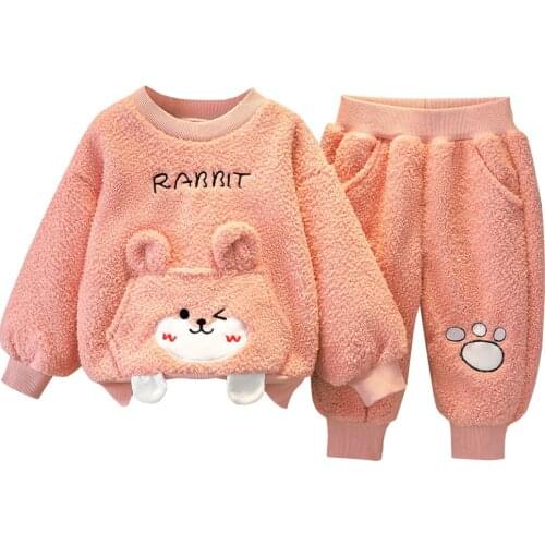 Autumn Winter Baby Girls Newborn Warm Clothes Set Thicken Sweatshirt+Pants Toddler Christmas Plus velvet Children Clothing Suit