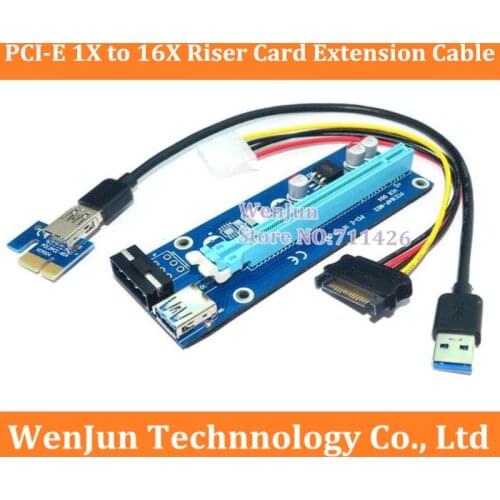 50PCS Free Shipping NEW USB 3.0 PCI-E 1x to 16x PCI Express Powered Extender Riser Adapter Card With SATA Power Cable