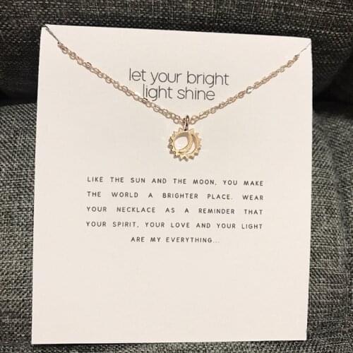 Card Gift Gold Rose Plated Moon Sun Alloy Necklaces Charm Chain Choker Pendant Necklace For Women