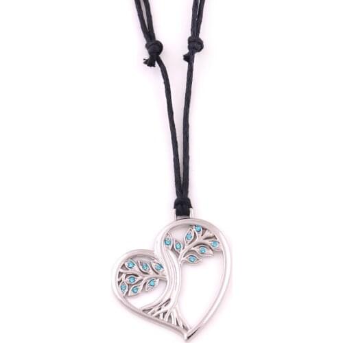 SOLSTICE Tree Heart Pendant World TREE of LIFE Pagan Druid Crystal Pendant Necklace Adjustable rope chain Necklaces