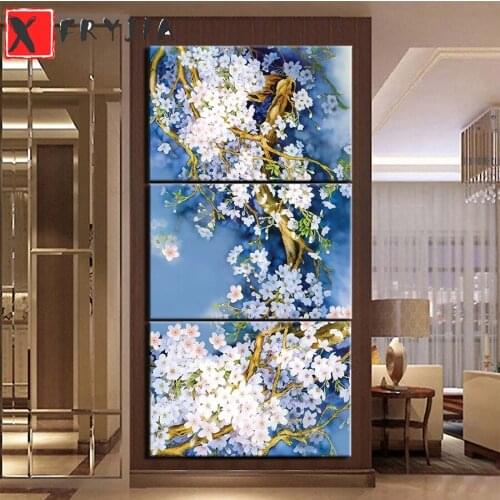 Full square Round drill Diamond embroidery Abstract art, flower tree 5D DIY diamond Painting Cross Stitch Rhinestone Mosaicx3pcs