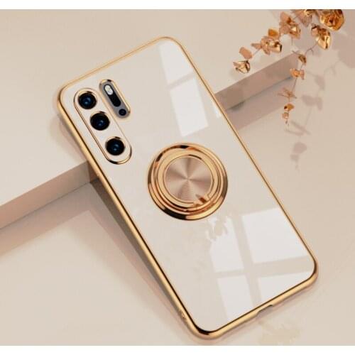 Luxury Plating Silicone Case For Huawei P30 Pro P20 Mate 20 P30Pro P Honor 20 30 Pro Phone Stand Ring Holder Soft TPU Full Cover