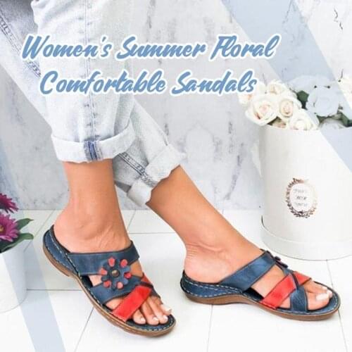 Gladiator Sandals Womens Summer Floral Comfortable Sandals Ladies Strap Slippers Roman Female Flip Flops Outdoor Sandals Cusion