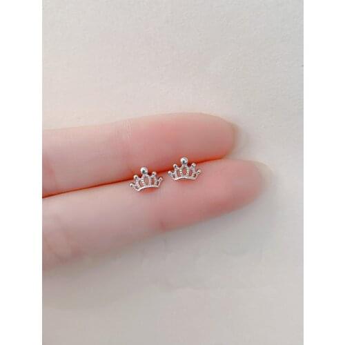 OBEAR Siver Plated Crown Stud Earrings Simple Temperament Earrings For Women Wedding Jewelry Gift