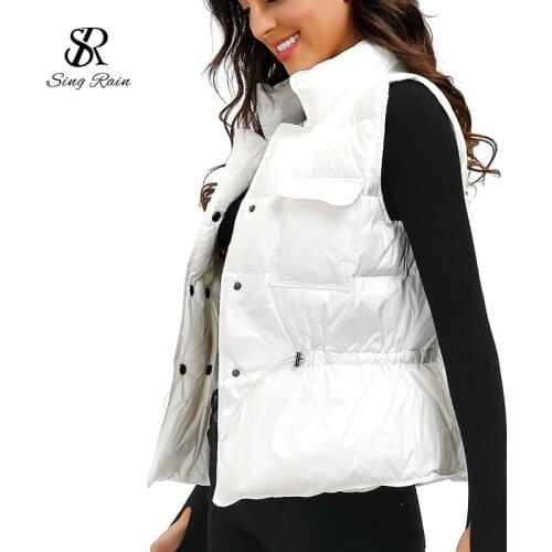 SINGRAIN Women White Duck Vest Jacket Winter Thick Warm Sleeveless Loose Vest Jacket Korean Chic Ultra Light Oversized Waistcoat