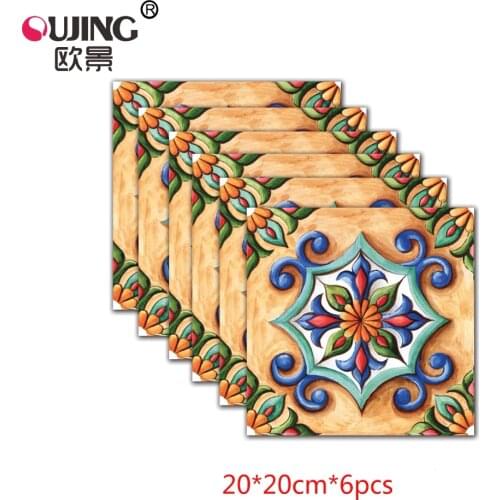 Creative Retro Colorful Flowers Tiles Floor Wall Sicker 20*20cm*6pcs Kitchen Stair Toilet Decoration Poster Vinyl Art Decal