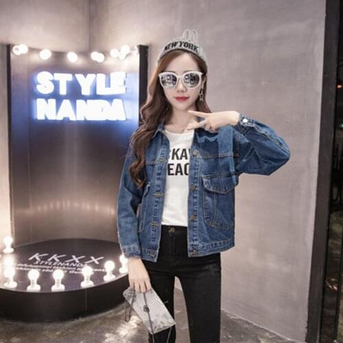 Spring Autumn Korean Style Denim Jacket Women Turn-down Collar Long Sleeve Button Up Tops Ladies Casual Washed Jeans Jacket