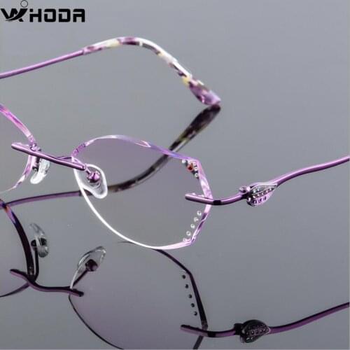 Pure Titanium Womens Ultra Light Diamond Trimming Cutting Rimless Lens, Screwless Frameless Myopia Optical Glasses Frame F6631