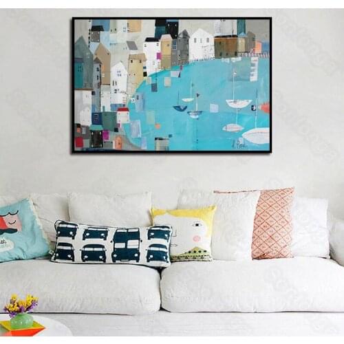 Still Life Painting Simple Seaside Town Port Watercolor Painting Landscape Art Decoration Painting Porch Living Room Corridor