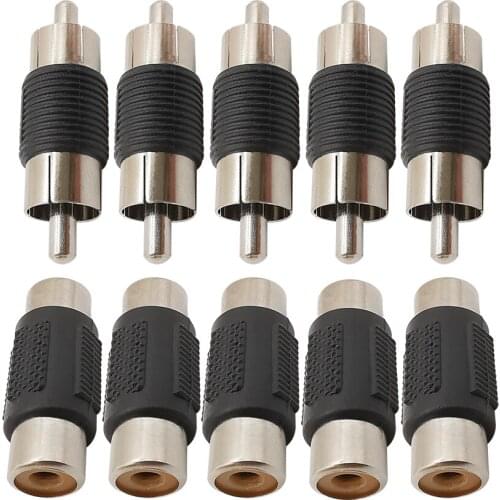 10Pcs RCA Connector RCA Male to Male RCA Female to Female AV Audio Video Cable Plug Jack Adapter for CCTV Camera