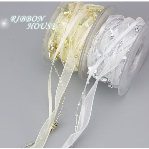 （5meters/rolll）Pentagram plastic connecting beads ribbons Flower gift wrapping Christmas tree snow gauze ribbons