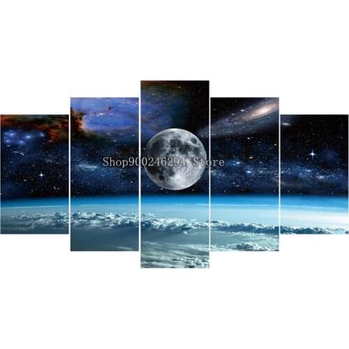 5 Pieces Canvas Art Space Universe moon stars Painting Modular diamond painting 3D diamond embroidery mosaic decor FF067