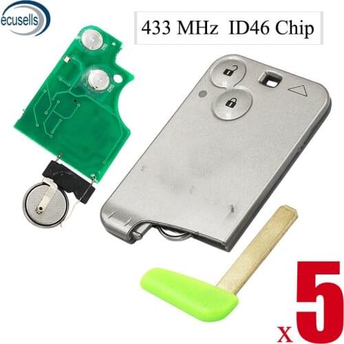 5PCS/LOT,2 Button Smart Card Remote Key Fob For Laguna 433MHz ID46 Chip PCF7947