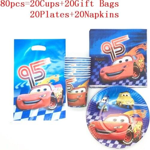80Pcs/50Pcs Disposable Tableware Disney Cars Lightning McQueen Paper Plates +Cups+Napkins+Gift Bags Birthday Party Supplies