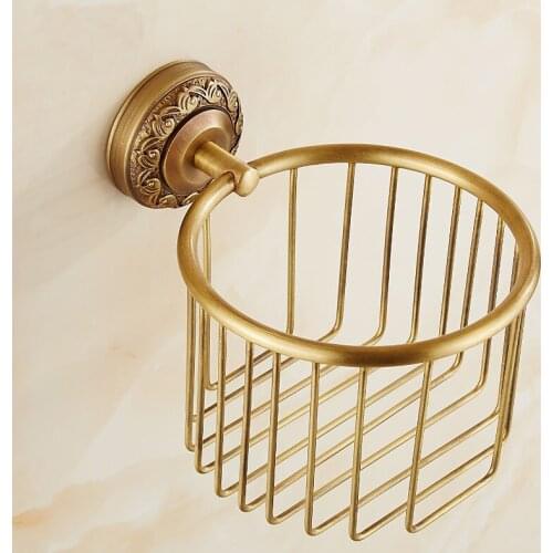 Antique brass wall mounted paper holders bathroom shelf rack, Copper toilet tissue basket cosmetic storage box shelf brackets