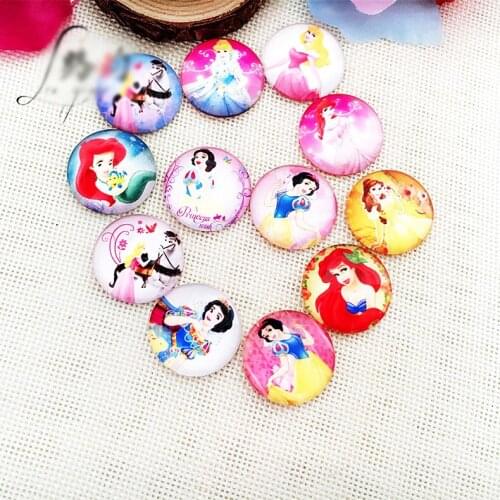 Free Shipping 14Pcs Mix Snow White Mermaid Image Round Cabochon 20mm or 25mm Vintage Glass Cabochon Findings