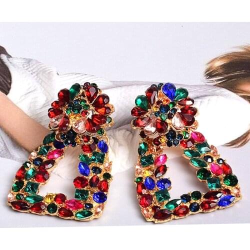 Boucles d oreille femme 2021 ethnic boho statement geometric crystal rhinestone drop earrings for women engagement jewelry gift