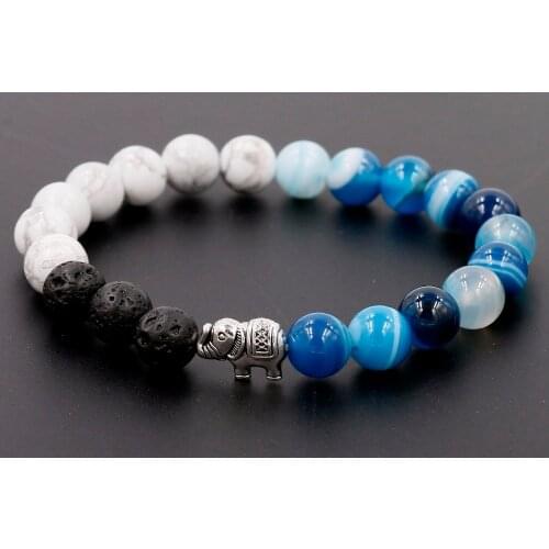 New Design Wholesale 8mm Lava Stone with White Howlite Stone Elephant Animal Bracelet For Women and Men Jewelry,Birthday Gift