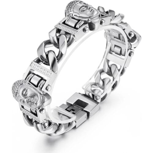 Ethnic style jewelry Stainless steel Buddha head personality mens buckle bracelet Titanium steel jewelry