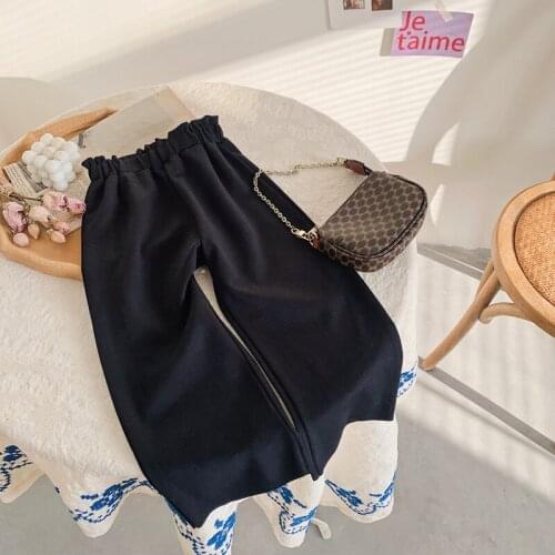 Korean girls' loose wide leg pants 2021 autumn new small fragrance black straight pants flower bud pants