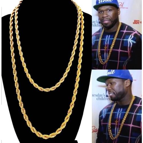 Gold Finish Stainless Steel Rope Chain Hip Hop Necklace 3mm Thick 30" Long
