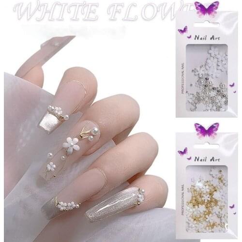 3D Effect Nail Flower Ornament Fashion Lightweight Nails Art Mini White Five Petal Flower Decoration Manicure Tools