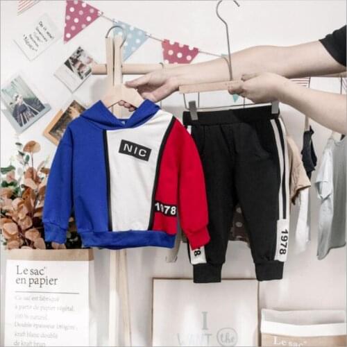 2020 Autumn Children Baby Clothes Kids Boys Girls Letter Patchwork Hooded Jackets Pants Sets Toddler Clothing Infant Tracksuits