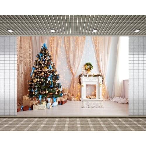 Lyavshi Merry christmas backdrop Classic green tree toys Room interior with fireplace Photo Studio Photography Background