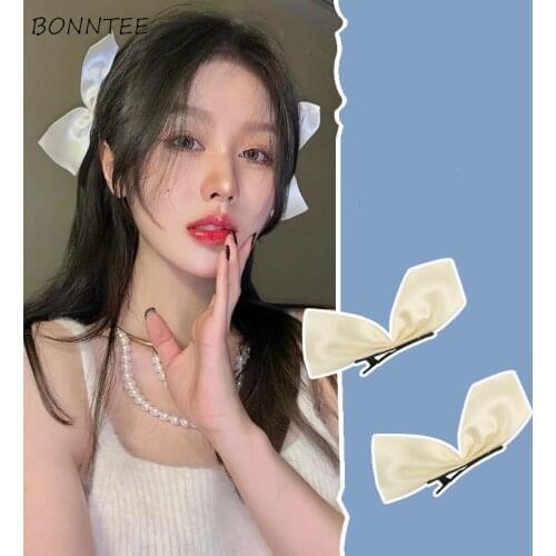 Headwear Women Elegant Korean Fashion Hair Clips Lovely Simple Ladies Hairpins Pure BF Style Bows Girls Teenagers Spring Summer