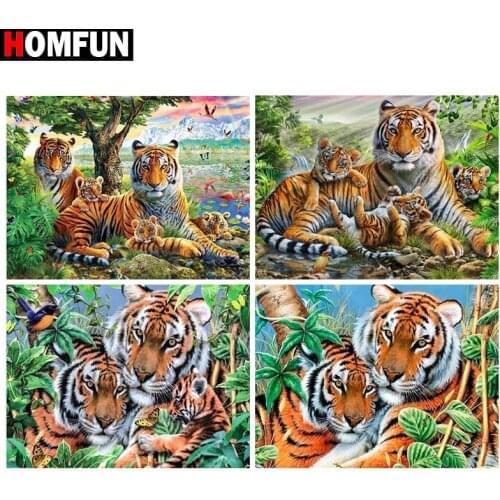 HOMFUN Square Round Drill 5D Diamond Painting Environmental Crafts Full Diamond Embroidery "Tiger tree" Home decor
