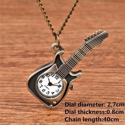 Pocket Watch For Men Women Nurse Watches Jewelry Small Size Antique Bronze Guitar Shape Quartz Pocket Watch