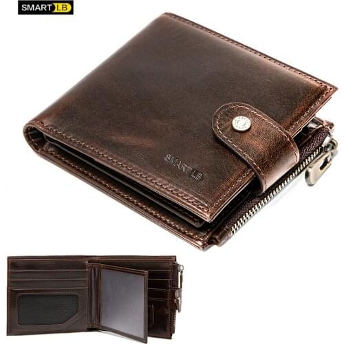 SmartLB Genuine Leather Wallet Credit Card Holders Male Zipper Coin Pocket Men Wallets Birthday Gifts