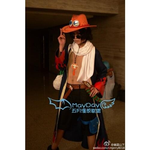 One piece Portgas D Ace Cosplay Costume set coat+pant+hat+leg bag