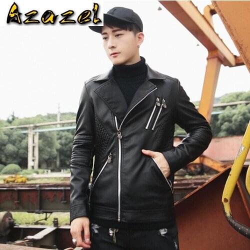 HOT Mens Fashion zipper leather jacket locomotive large lapel leather Coat Autumn new tide men motorcycle leather clothes