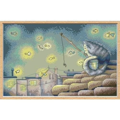 Golden Dream Stamped Cross Stitch Patterns Embroidery Kits Cats Printed Fabric 11CT 14CT DIY Handmade Home Decorations Paintings