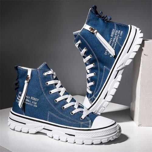 New Mens Casual High-top Skateboarding Shoes Fashion Lace-up Breathable Canvas Sneakers Men Trainers Comfortable chaussure homme