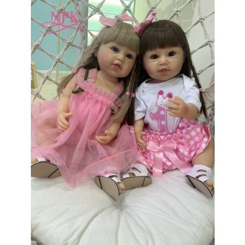 NPK 55CM reborn toddler princess Original new face one year age with teeth sweet baby full body soft silicone vinyl flexible toy