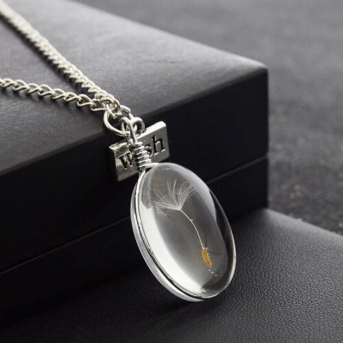 Water Drop Pendant necklaces Crystal Real Dandelion Seed Wishing Wish Necklace Long Chain Women Jewelry