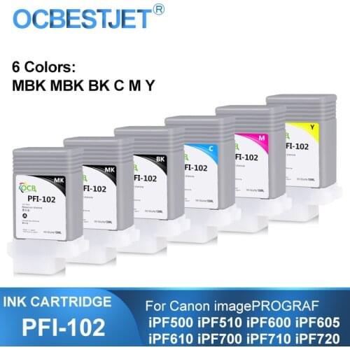 PFI-102 130ML Compatible Ink Cartridge With Full Ink For Canon iPF500 iPF510 iPF600 iPF605 iPF610 iPF700 iPF710 6Colors/Set