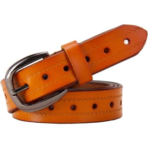 Fashion holes genuine leather belts for women High quality second layer cow skin woman belt Pin buckle strap for jeans female