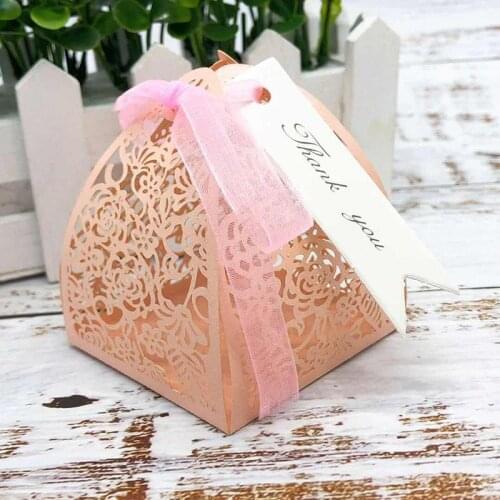 Pink White Laser Cut Candy Cookie Cake Box Pearl Paper Gift Box Wedding Paper Boxes for Packaging Thank you card 50pcs/lot