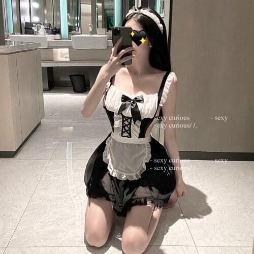 Sexy Passion Suit Bow Backless Tie Apron Erotic Costumes Perspective Cute Maid Role Play Sex Black Suit for Adult Women Hot Sale